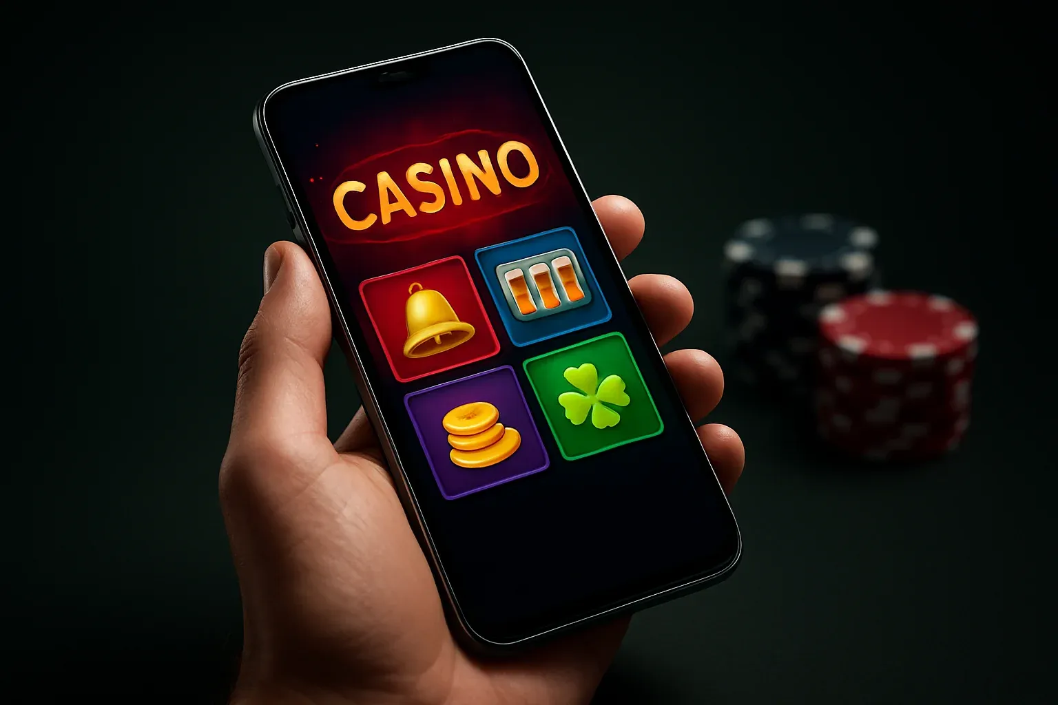 Flagship Android smartphone displaying a vivid premium casino app interface